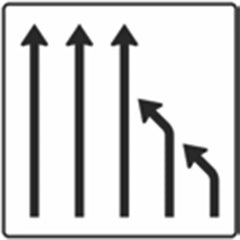 Verkehrszeichen 531-16 Einengungstafel ohne Gegenverkehr Einzug rechts, von 5 auf 3 Fahrstreifen - 1600x1250 2 mm RA1