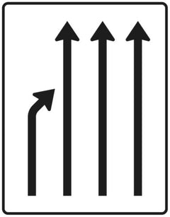 Verkehrszeichen 531-22 Einengungstafel ? ohne Gegenverkehr ? Einzug links, noch 3 Fahrstreifen - 1600x1250 2 mm RA1