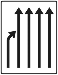 Verkehrszeichen 531-23 Einengungstafel ? ohne Gegenverkehr ? Einzug links, noch 4 Fahrstreifen - 1600x1250 2 mm RA1