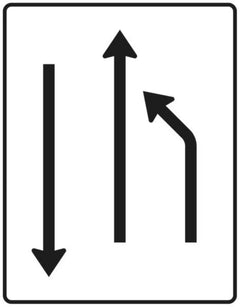 Verkehrszeichen 532-10 Einengungstafel ? mit Gegenverkehr ? Einzug rechts, noch 1 Fahrstreifen und 1 Fahrstreifen in Gegenrichtung - 1600x1250 2 mm RA1