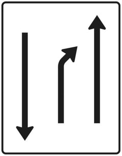 Verkehrszeichen 532-20 Einengungstafel ? mit Gegenverkehr ? Einzug links, noch 1 Fahrstreifen und 1 Fahrstreifen in Gegenrichtung - 1600x1250 2 mm RA1