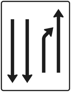 Verkehrszeichen 532-21 Einengungstafel ? mit Gegenverkehr ? Einzug links, noch 1 Fahrstreifen und 2 Fahrstreifen in Gegenrichtung - 1600x1250 2 mm RA1