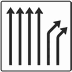 Verkehrszeichen 533-25 Trennungsstafel ohne Gegenverkehr 4-streifig durchgehend, 2-streifig rechts ab - 1600x1600 2 mm RA1