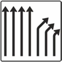 Verkehrszeichen 533-26 Trennungsstafel ohne Gegenverkehr 4-streifig durchgehend, 3-streifig rechts ab - 1600x1600 2 mm RA1