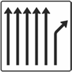 Verkehrszeichen 533-27 Trennungsstafel ohne Gegenverkehr 5-streifig durchgehend, 1-streifig rechts ab - 1600x1600 2 mm RA1