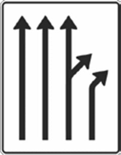 Verkehrszeichen 533-61 Trennungsstafel ohne Gegenverkehr 3-streifig durchgehend u. 1-streifig sowie aus dem rechten durchgehenden Fahrstreifen rechts ab - 1600x1250 2 mm RA1