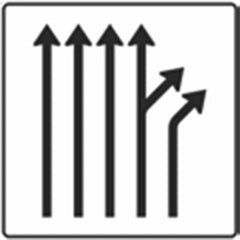 Verkehrszeichen 533-62 Trennungsstafel ohne Gegenverkehr 4-streifig durchgehend u. 1-streifig sowie aus dem rechten durchgehenden Fahrstreifen rechts ab - 1600x1600 2 mm RA1