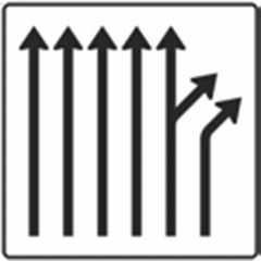 Verkehrszeichen 533-63 Trennungsstafel ohne Gegenverkehr 5-streifig durchgehend u. 1-streifig sowie aus dem rechten durchgehenden Fahrstreifen rechts ab - 1600x1600 2 mm RA1