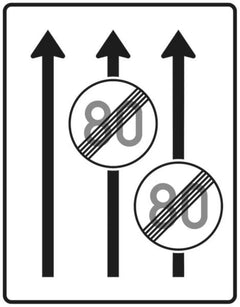 Verkehrszeichen 537-31 Fahrstreifentafel ? ohne Gegenverkehr mit integriertem Zeichen 278 ? dreistreifig in Fahrtrichtung; neues Zeichen - 1600x1250 2 mm RA1