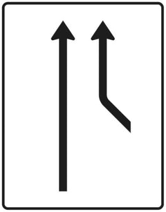 Verkehrszeichen 550-20 Zusammenführungstafel ? an durchgehender Strecke ? einstreifig plus 1 Fahrstreifen von rechts; neues Zeichen - 1600x1250 2 mm RA1