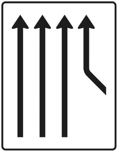 Verkehrszeichen 550-22 Zusammenführungstafel ? an durchgehender Strecke ? dreistreifig plus 1 Fahrstreifen von rechts; neues Zeichen - 1600x1250 2 mm RA1