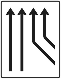 Verkehrszeichen 550-23 Zusammenführungstafel ? an durchgehender Strecke ? zweistreifig plus 2 Fahrstreifen von rechts; neues Zeichen - 1600x1250 2 mm RA1