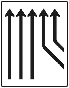 Verkehrszeichen 550-24 Zusammenführungstafel ? an durchgehender Strecke ? dreistreifig plus 2 Fahrstreifen von rechts; neues Zeichen - 1600x1250 2 mm RA1