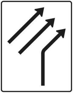 Verkehrszeichen 551-21 Zusammenführungstafel ? an einmündender Strecke ? einstreifig einmündend plus zweistreifig durchgehend - 1600x1250 2 mm RA1