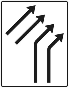 Verkehrszeichen 551-22 Zusammenführungstafel ? an einmündender Strecke ? zweistreifig einmündend plus zweistreifig durchgehend - 1600x1250 2 mm RA1