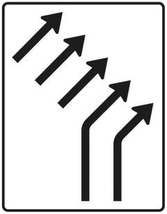 Verkehrszeichen 551-23 Zusammenführungstafel ? an einmündender Strecke ? zweistreifig einmündend plus dreistreifig durchgehend - 1600x1250 2 mm RA1