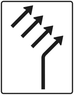 Verkehrszeichen 551-24 Zusammenführungstafel ? an einmündender Strecke ? einstreifig einmündend plus dreistreifig durchgehend; neues Zeichen - 1600x1250 2 mm RA1