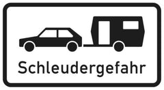 Verkehrszeichen 1006-30 Schleudergefahr für Wohnwagengespane an Gefällstrecken mit starkem Seitenwind auf Autobahnen - 330x600 2 mm RA1