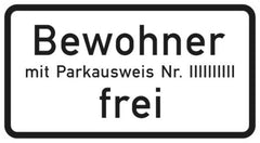 Verkehrszeichen 1020-32 Bewohner mit Parkausweis Nr. ? frei. - 231x420 2 mm RA1