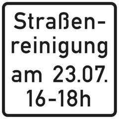 Verkehrszeichen 1042-50 Straßenreinigung (mit Zeit- und Datumsangabe) - 420x420 2 mm RA1