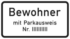 Verkehrszeichen 1044-30 Nur Bewohner mit Parkausweis Nr. ? - 231x420 2 mm RA1