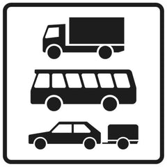 Verkehrszeichen 1049-13 Nur Lkw (Zeichen 1010-51), Kraftomnibusse (Zeichen 1010-57) und Pkw mit Anhänger (Zeichen 1010-59) - 600x600 Randform RA1 Astifol