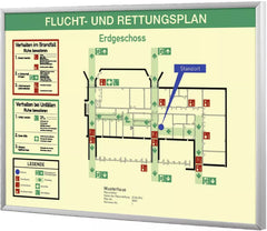 Indiv. angef. Flucht- und Rettungsplan im Aluminiumrahmen, nachl., 424x301 mm