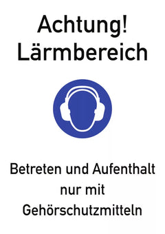 Achtung Lärmbereich ISO 7010, Kombischild, Alu, 131x185 mm