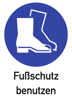 Fußschutz benutzen ISO 7010, Kombischild, Alu, 262x371 mm