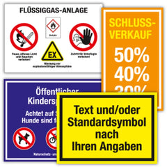 Hinweisschild mit Text, Symbol und/oder Logo nach Angabe, Folie, bis 100x50 mm