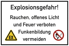 Explosionsgefahr! Rauchen, offenes Licht und Feuer ..., Folie, 300x200 mm