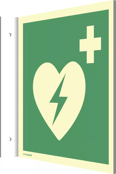 Fahnenschild Automat. externer Defibrillator, Kunststoff, nachl.,160-mcd,148x148mm