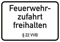 Feuerwehrzufahrt freihalten § 22 VVB, Alu, 500x350 mm