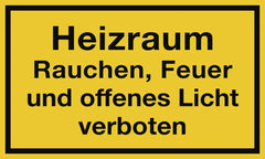 Heizraum Rauchen, Feuer und offenes Licht verboten, Folie, 250x150 mm