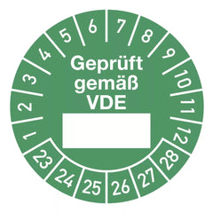 Prüfplakette Geprüft gemäß... 2023 - 2028, Folie, Ø 30 mm, 10 Stück/Bogen