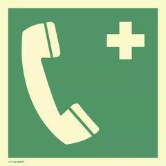 Notruftelefon, ISO 7010, Folie, langnachleuchtend, 160-mcd, 148x148 mm