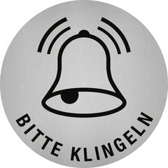 Piktogramm Bitte klingeln, Edelstahl, selbstklebend, Ø 50 mm