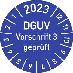 Prüfplakette 2023 DGUV Vorschrift 3 geprüft, Folie, Ø 15 mm, 10 Stück/Bogen