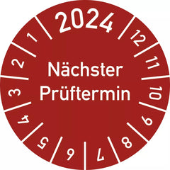 Prüfplakette 2024 Nächster Prüftermin, Folie, Ø 15 mm, 10 Stück/Bogen