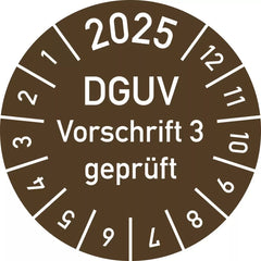 Prüfplakette 2025 DGUV Vorschrift 3 geprüft, Folie, Ø 15 mm, 10 Stück/Bogen