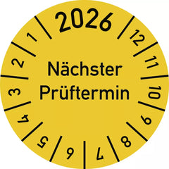 Prüfplakette 2026 Nächster Prüftermin, Folie, Ø 15 mm, 10 Stück/Bogen