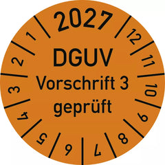 Prüfplakette 2027 DGUV Vorschrift 3 geprüft, Folie, Ø 30 mm, 10 Stück/Bogen