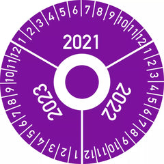 Prüfplakette 3 Jahre 2021/2022/2023 mit Monaten, Folie, Ø 40 mm, 10 Stück/Bogen