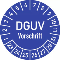 Prüfplakette DGUV Vorschrift, 2023 - 2028, Folie, Ø 25 mm, 10 Stück/Bogen