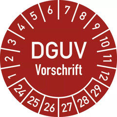 Prüfplakette DGUV Vorschrift, 2024 - 2029, Folie, Ø 25 mm, 10 Stück/Bogen