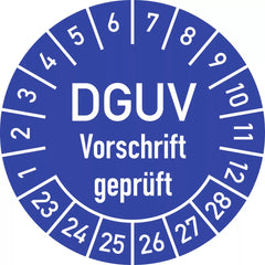 Prüfplakette DGUV Vorschrift geprüft, 2023-2028, Folie, Ø 25 mm, 10 Stück/Bogen