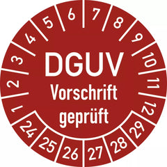 Prüfplakette DGUV Vorschrift geprüft, 2024-2029, Folie, Ø 25 mm, 10 Stück/Bogen