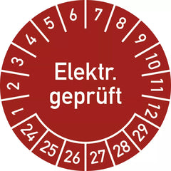 Prüfplakette Elektr. Geprüft 2024 - 2029, Folie, Ø 30 mm, 10 Stück/Bogen