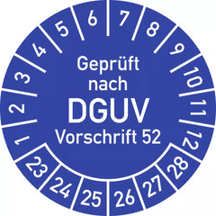 Prüfplakette Gepr. n. DGUV Vorsch. 52, 2023-2028,Polyesterfolie,Ø40mm, 10St./Bo.