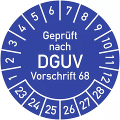 Prüfplakette Gepr. n. DGUV Vorsch. 68, 2023-2028,Polyesterfolie,Ø40mm, 10St./Bo.